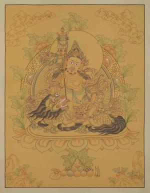 Namtoshe Thangka with Yellow Background | Tibetan Art For Meditation | Deity of Wealth